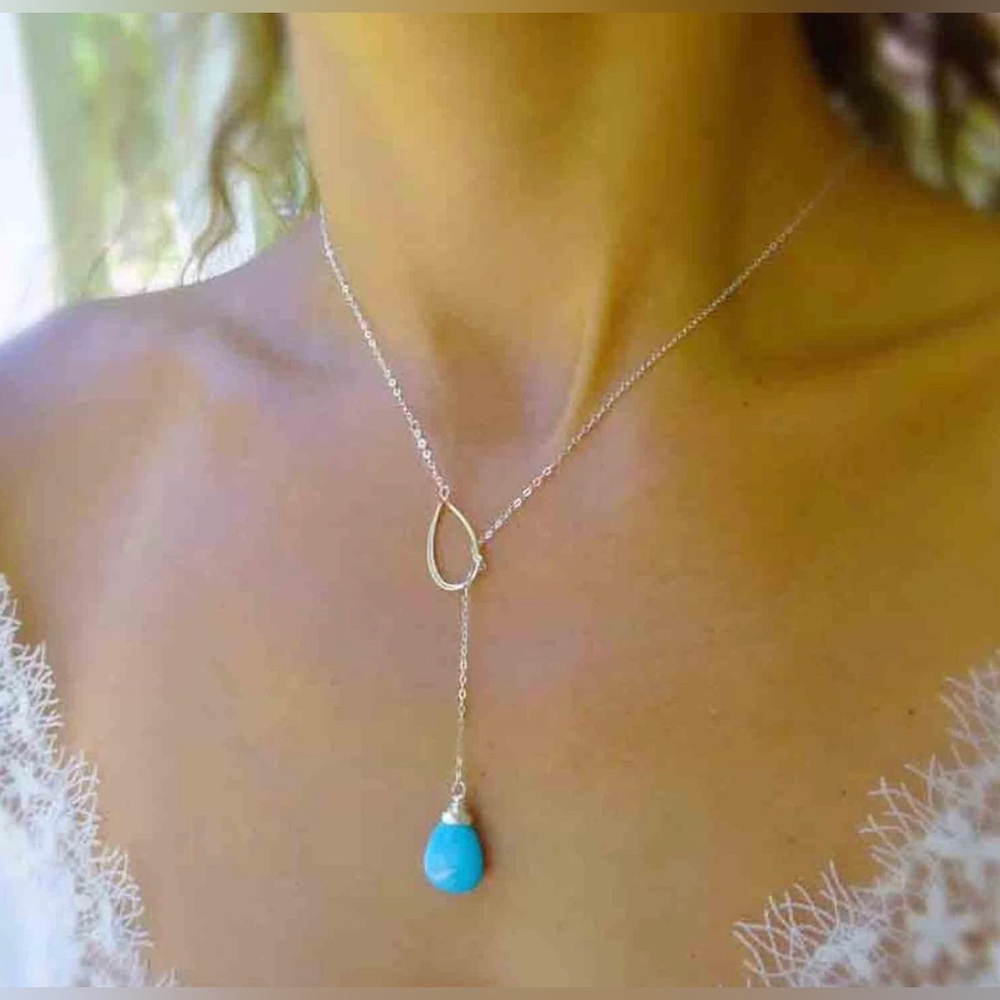 NWT Bohemia Turquoise Y Lariat Necklace Teardrop Turquoise Y Necklace